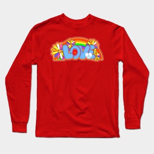 Rainbow Hippie Love Typography Long Sleeve T-Shirt